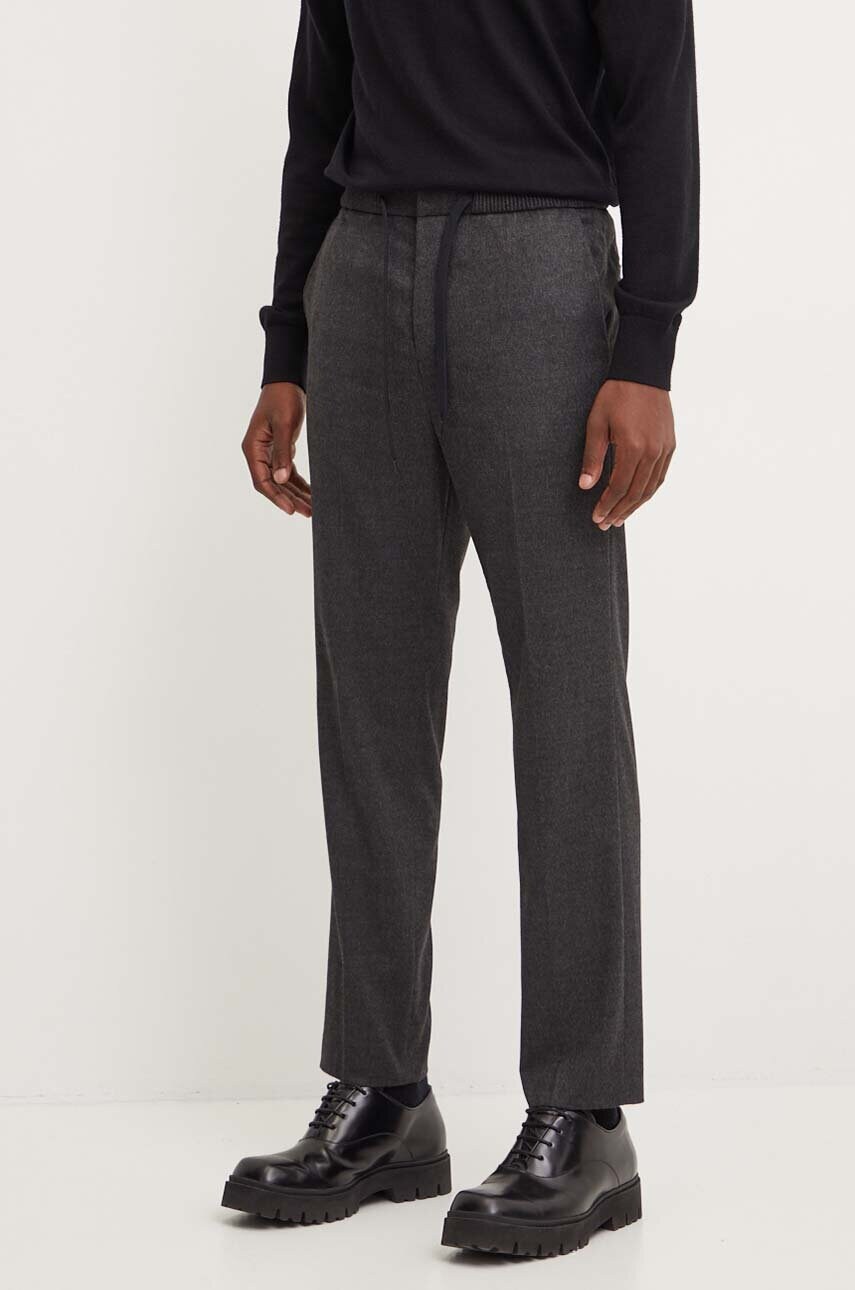 HUGO pantaloni din lana culoarea gri, mulata, 50528084