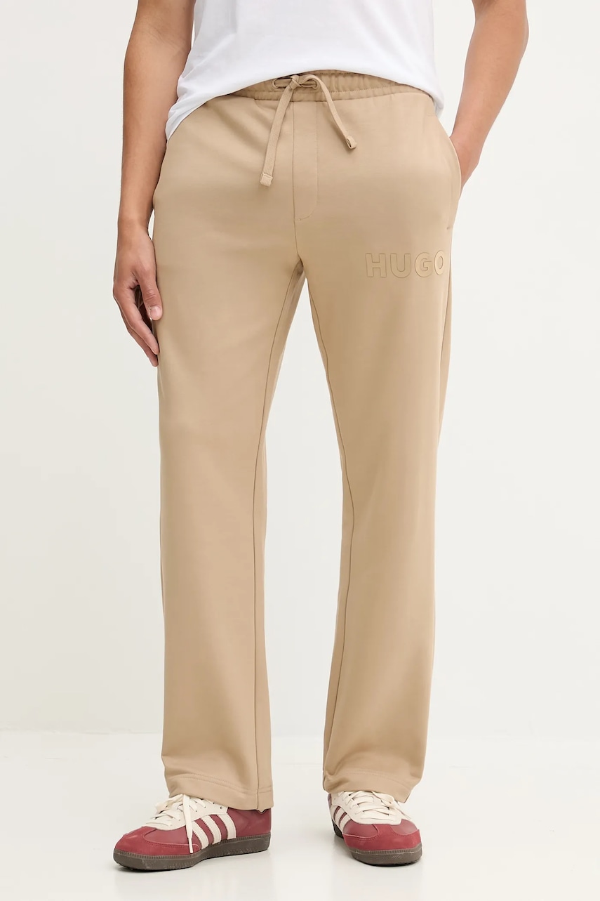 HUGO pantaloni de trening din bumbac culoarea negru, cu imprimeu, 50529110