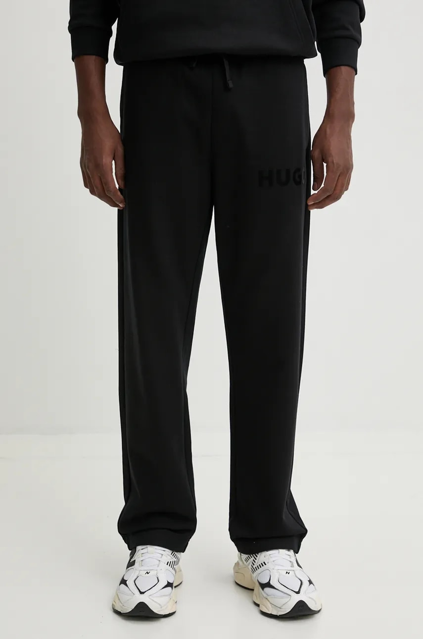 HUGO pantaloni de trening din bumbac culoarea negru, cu imprimeu, 50529110