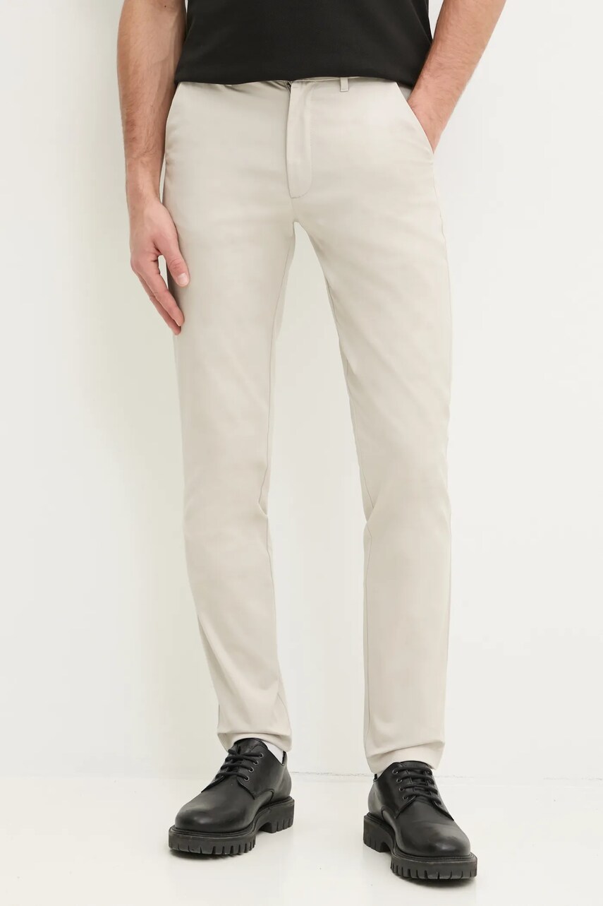 Levně Kalhoty Calvin Klein pánské, béžová barva, přiléhavé, K10K113429