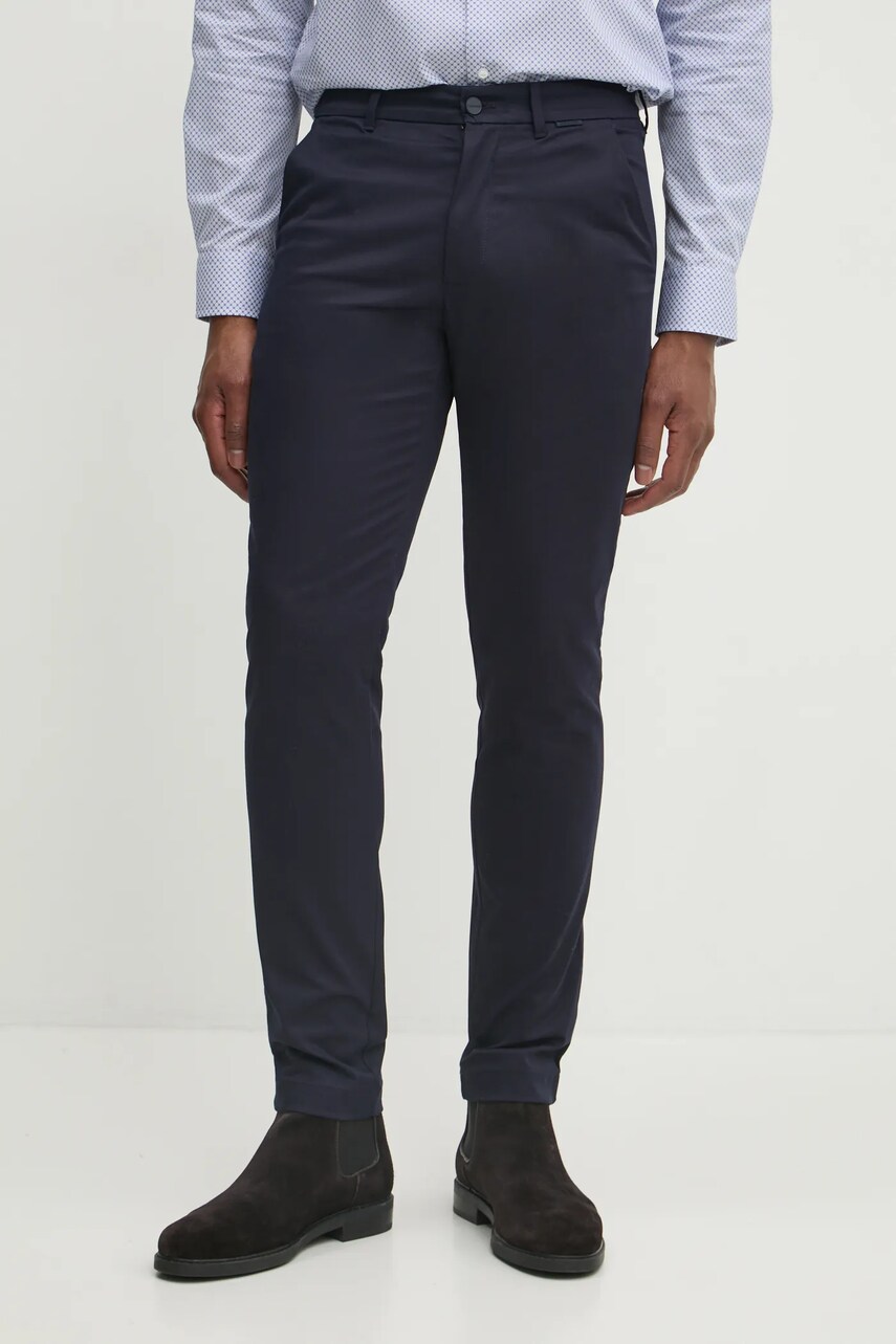Levně Kalhoty Calvin Klein pánské, tmavomodrá barva, přiléhavé, K10K113429