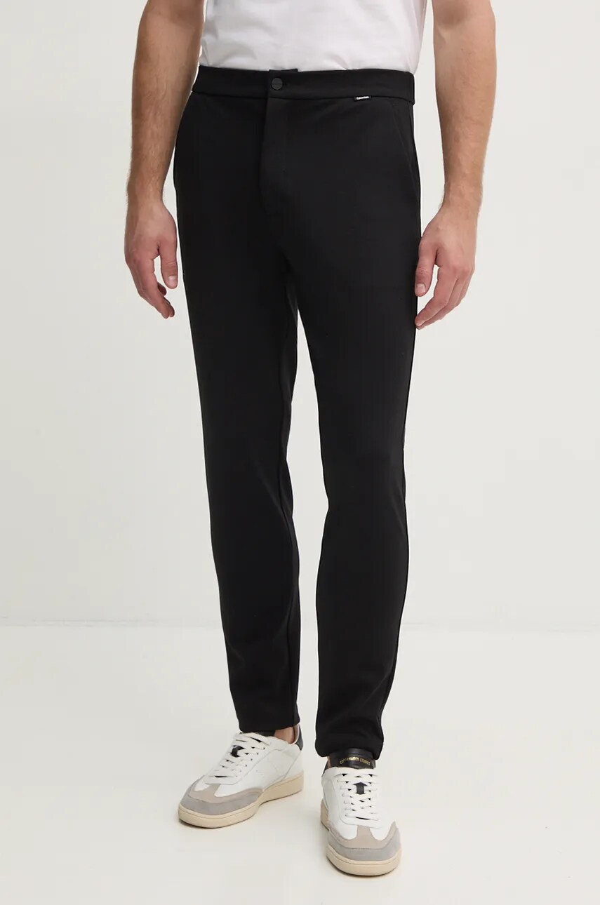 Levně Kalhoty Calvin Klein pánské, černá barva, přiléhavé, K10K113647