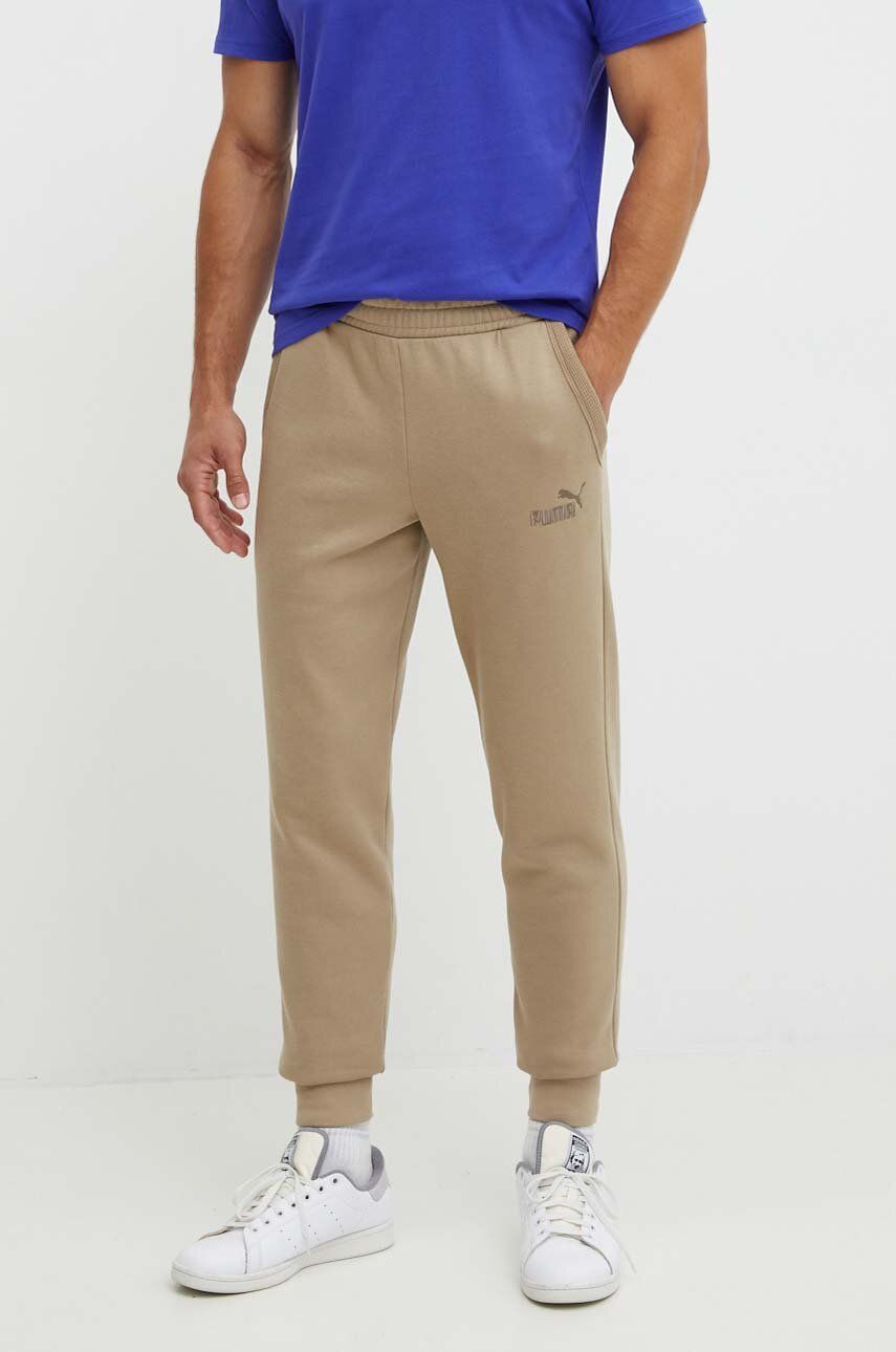 Puma pantaloni de trening culoarea bej, neted, 682704