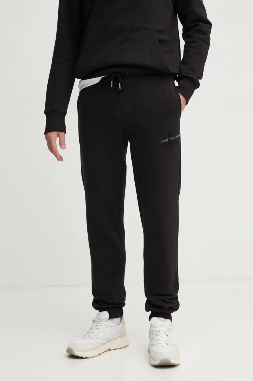 

Памучен спортен панталон Calvin Klein Jeans в черно с апликация J30J326685, Черен