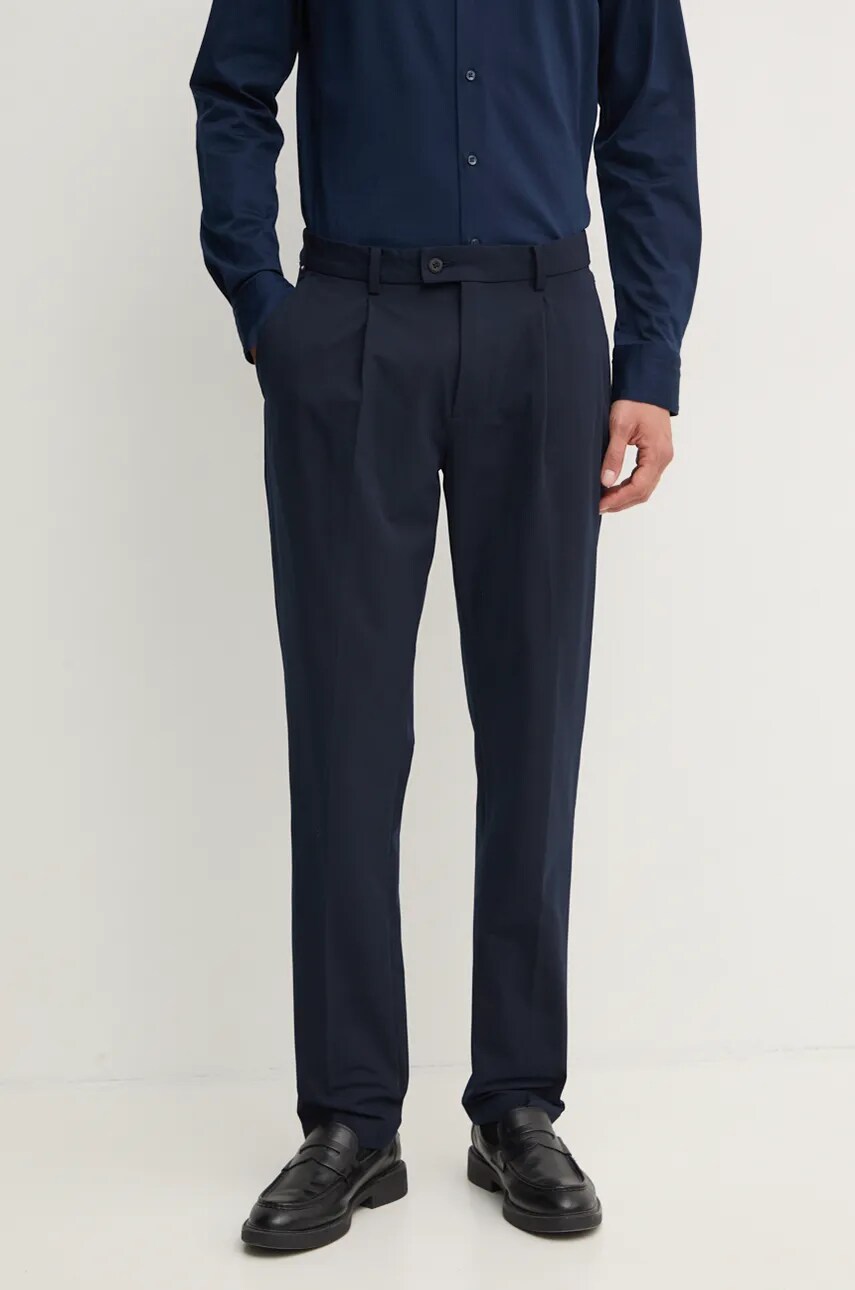 Levně Kalhoty Tommy Hilfiger pánské, tmavomodrá barva, ve střihu chinos, MW0MW37273