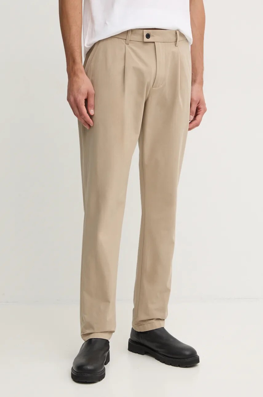 Levně Kalhoty Tommy Hilfiger pánské, béžová barva, ve střihu chinos, MW0MW37273