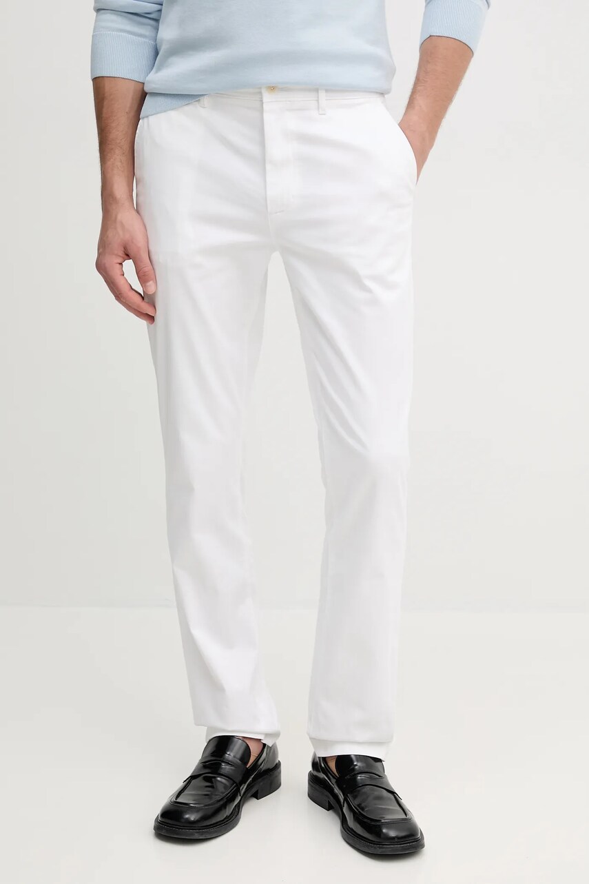 Levně Kalhoty Tommy Hilfiger pánské, bílá barva, ve střihu chinos, MW0MW37873