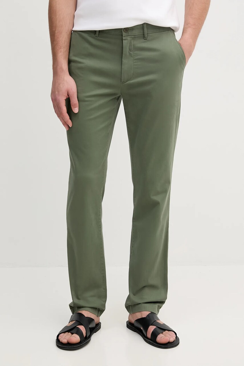 Levně Kalhoty Tommy Hilfiger pánské, zelená barva, ve střihu chinos, MW0MW37873
