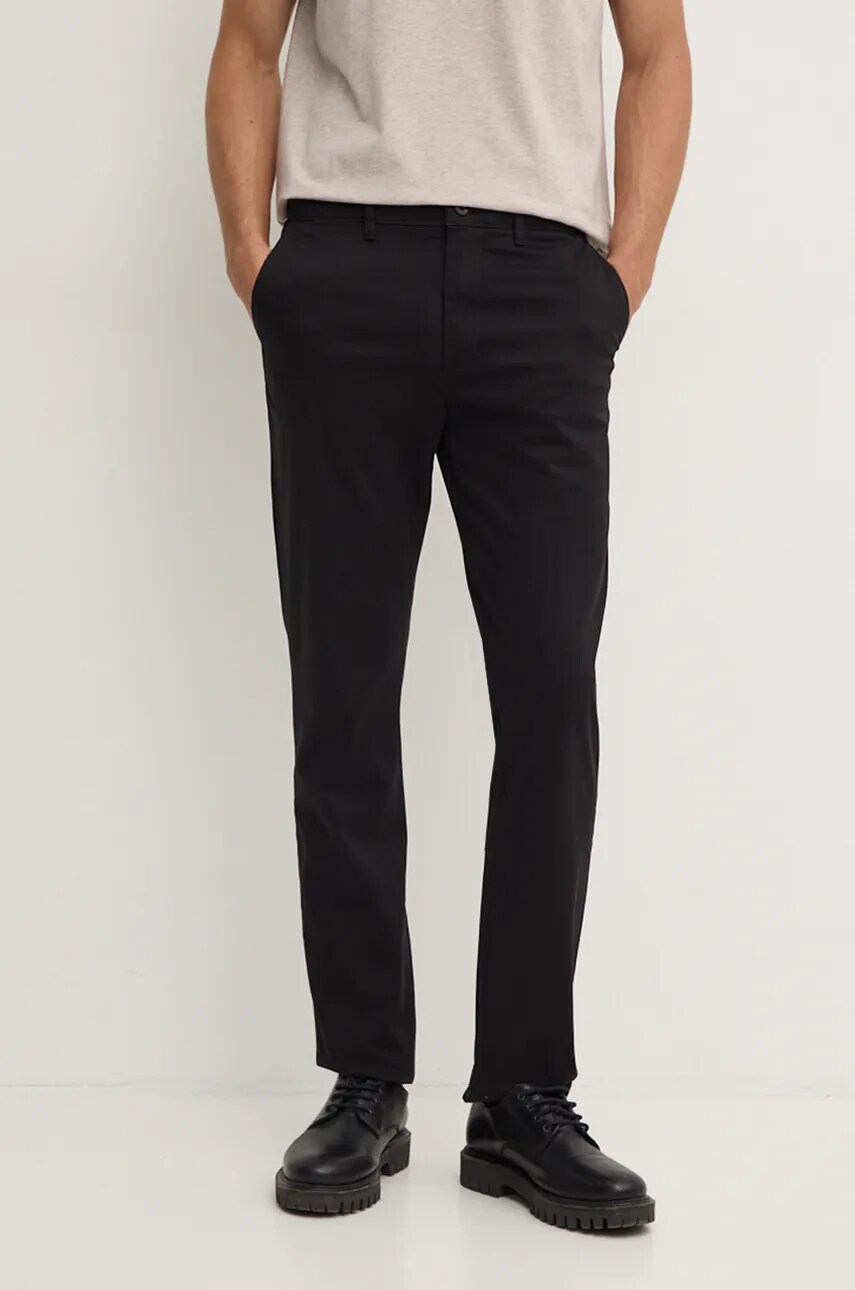 Levně Kalhoty Tommy Hilfiger pánské, černá barva, ve střihu chinos, MW0MW37873