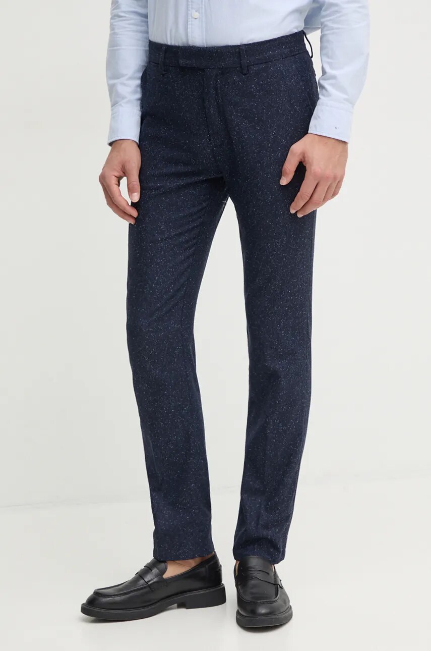 Levně Kalhoty s příměsí vlny Tommy Hilfiger tmavomodrá barva, jednoduché, MW0MW36699