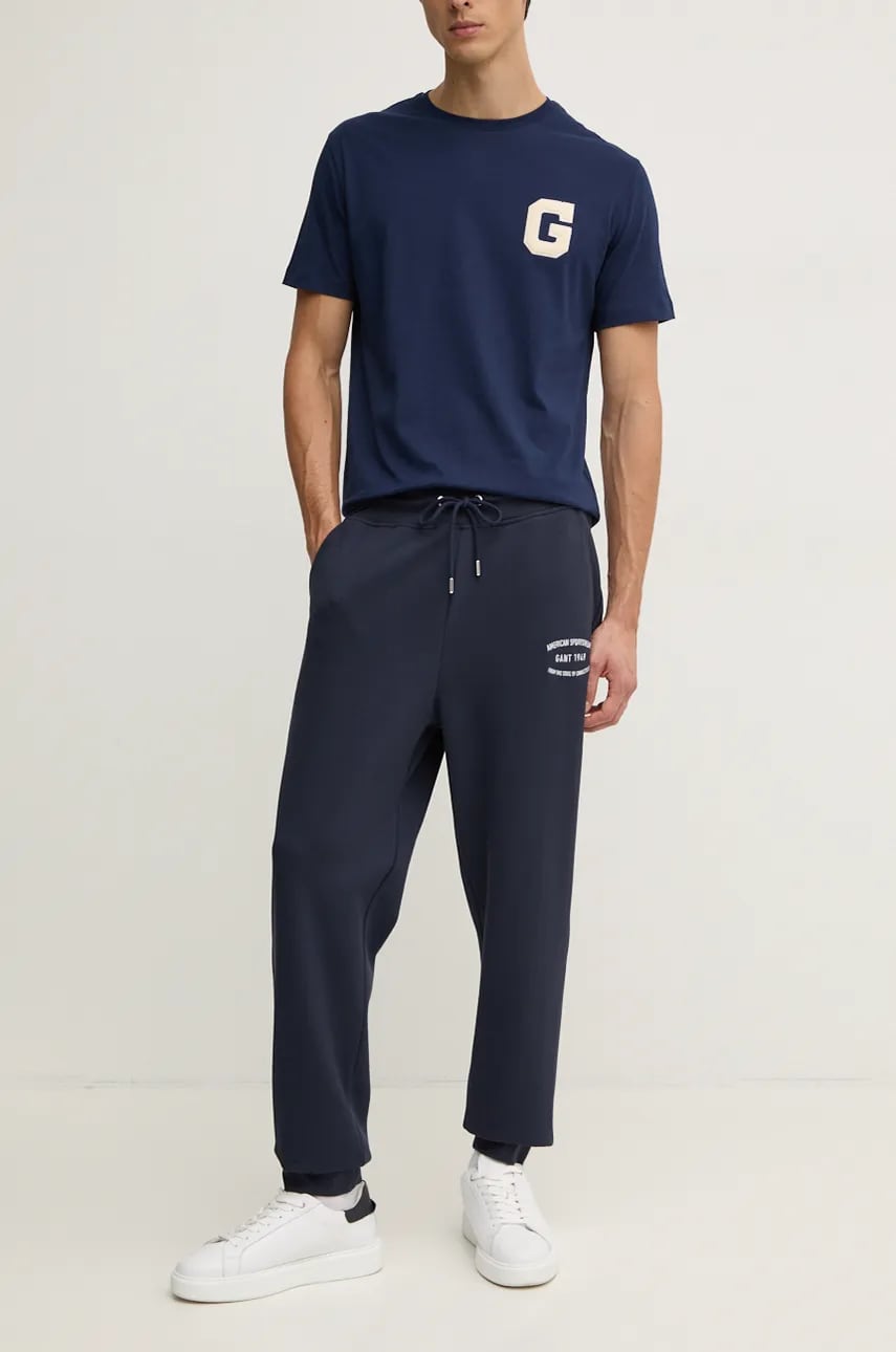 Gant pantaloni de trening culoarea albastru marin, cu imprimeu, 2015072 Gant pantaloni de trening culoarea albastru marin, cu imprimeu, 2015072