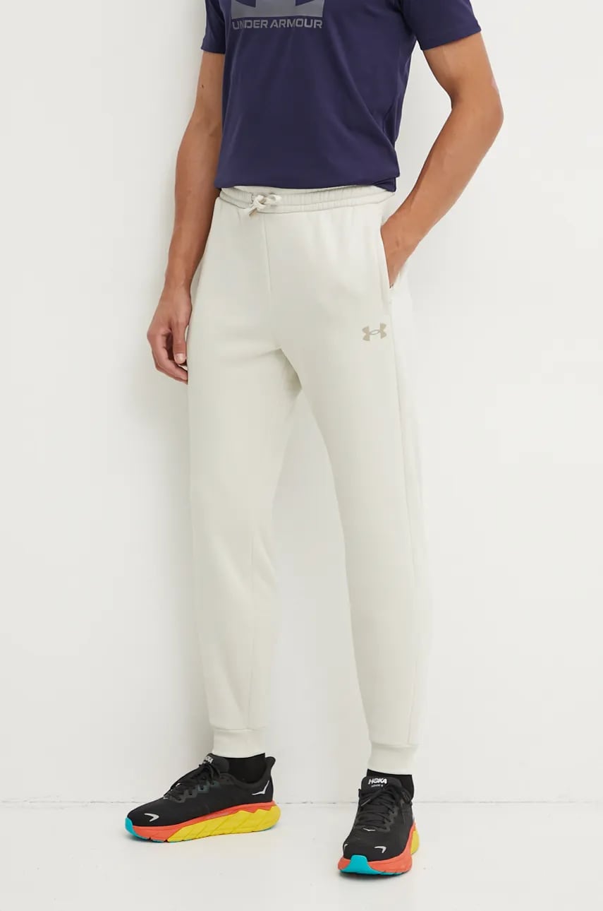 Under Armour pantaloni de trening Armour Fleece Pro culoarea bej, neted, 1386586 Under Armour pantaloni de trening Armour Fleece Pro culoarea bej, neted, 1386586
