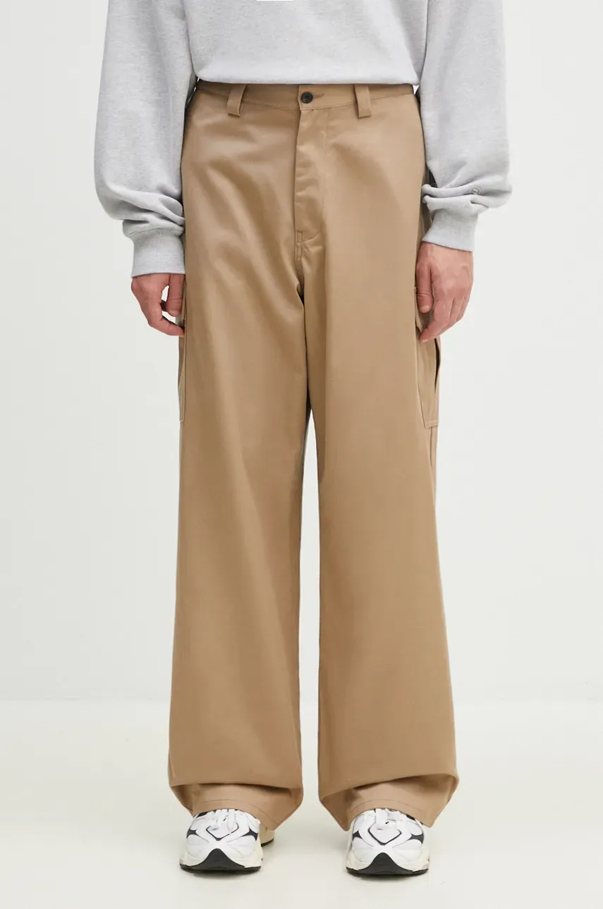 AMBUSH pantaloni de bumbac Travertine culoarea bej, drept, BMCF003F24FAB0016100