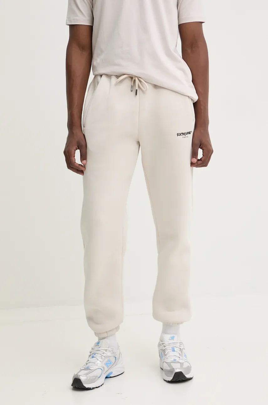 Sixth June pantaloni de trening culoarea bej, cu imprimeu, 23612 Sixth June pantaloni de trening culoarea bej, cu imprimeu, 23612