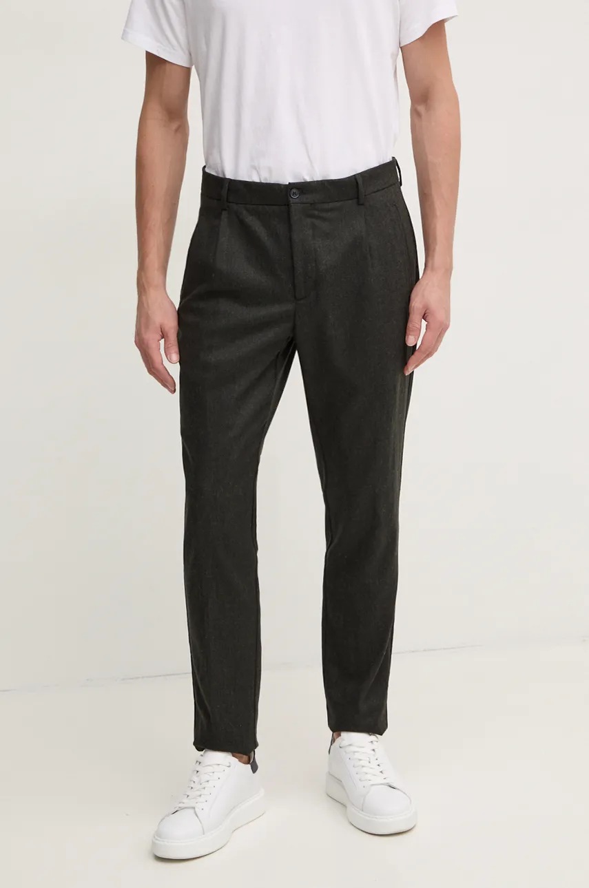 

Вълнен панталон Hackett London в зелено с кройка по тялото HM212660R, Зелен