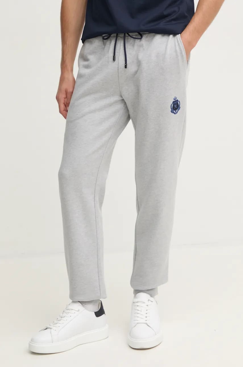 Hackett London pantaloni de trening din bumbac culoarea gri, cu imprimeu, HM581290 Hackett London pantaloni de trening din bumbac culoarea gri, cu imprimeu, HM581290