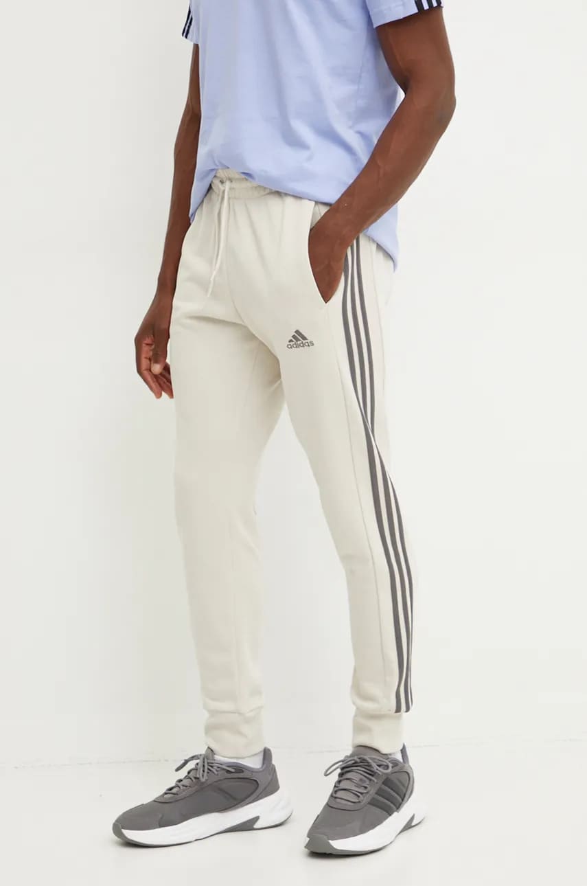 adidas pantaloni de trening din bumbac Essentials culoarea bej, modelator, IW7682 adidas pantaloni de trening din bumbac Essentials culoarea bej, modelator, IW7682