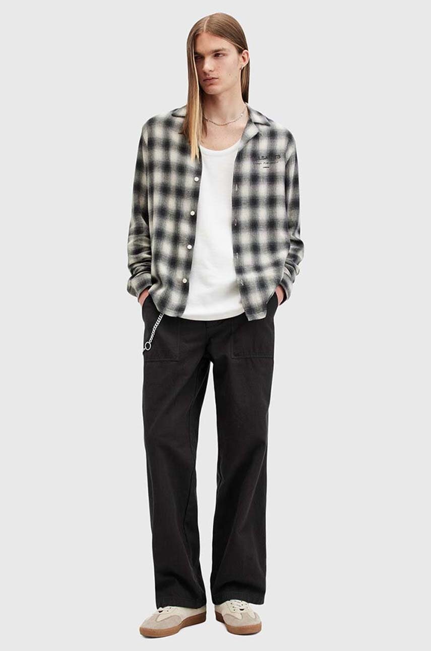 AllSaints pantaloni de bumbac CREEK TROUSER culoarea negru, drept, M021TB AllSaints pantaloni de bumbac CREEK TROUSER culoarea negru, drept, M021TB