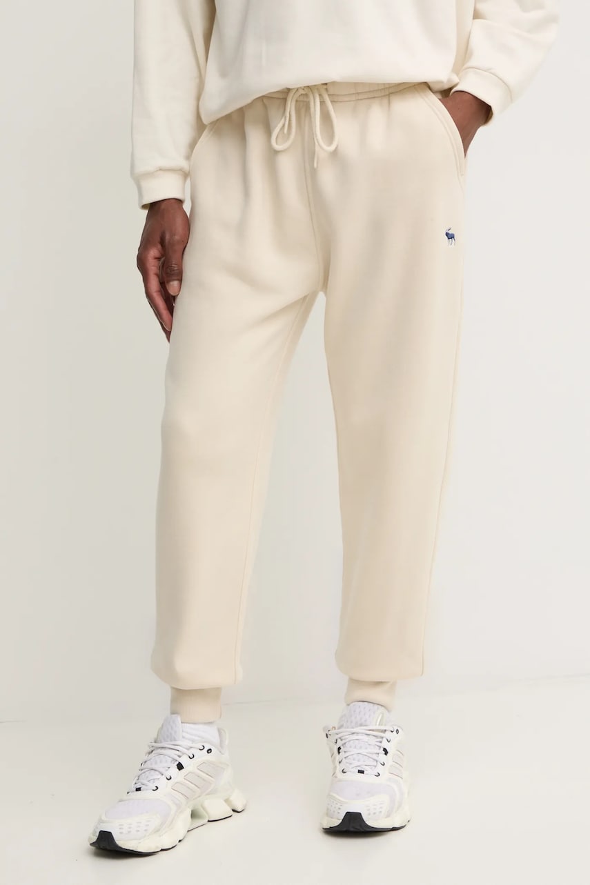 Abercrombie & Fitch pantaloni de trening culoarea bej, cu imprimeu, KI134-4098