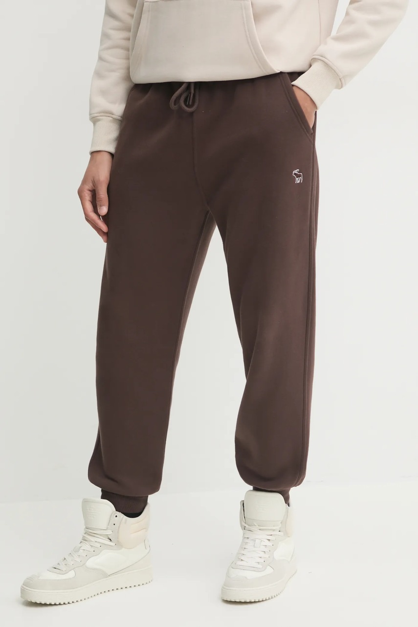 Abercrombie & Fitch pantaloni de trening culoarea maro, neted, KI134-4098