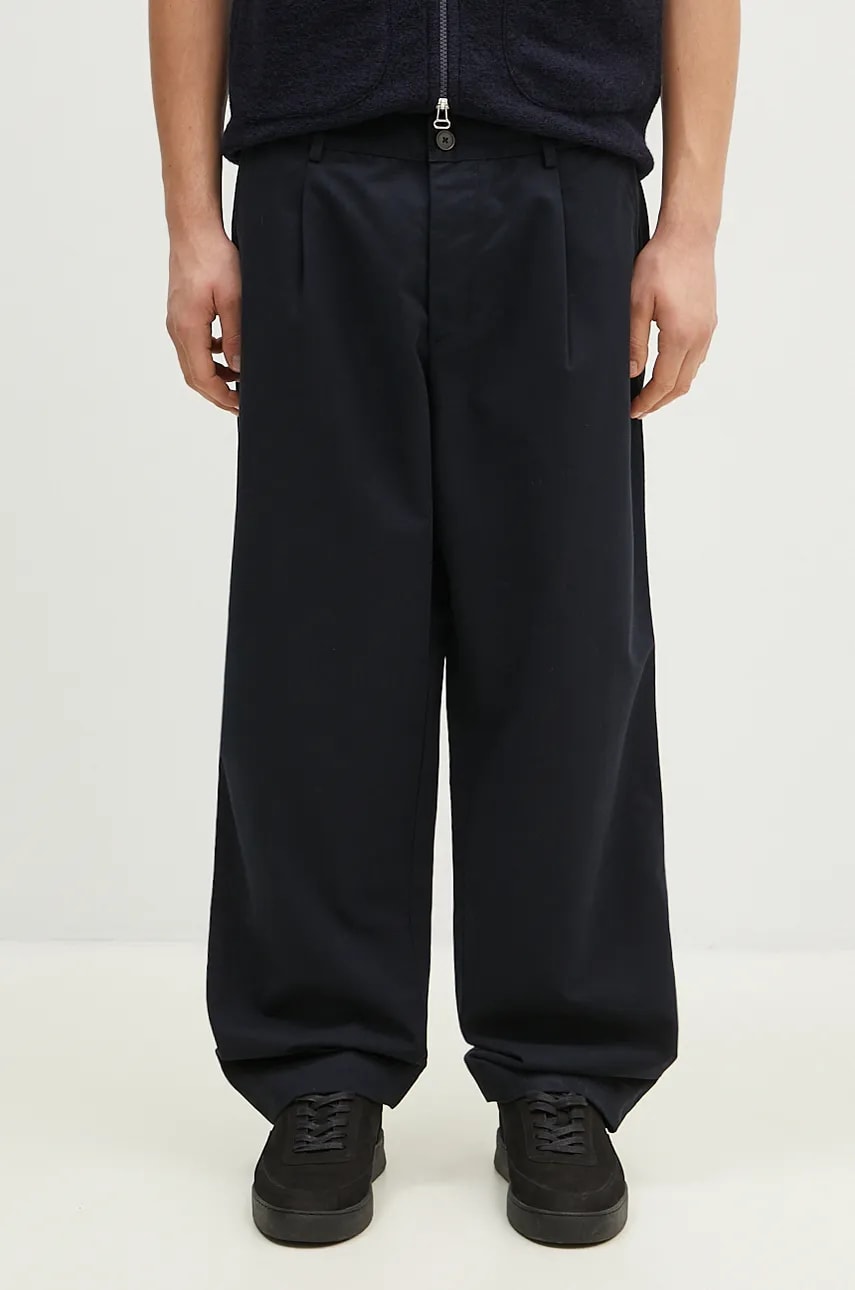 Universal Works pantaloni barbati, culoarea albastru marin, drept, 31149 Universal Works pantaloni barbati, culoarea albastru marin, drept, 31149