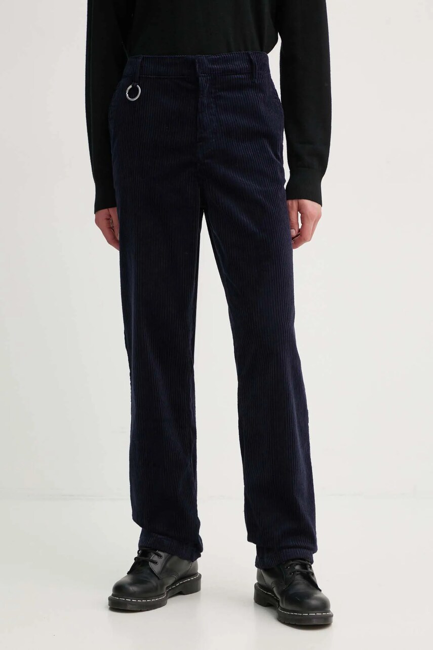 Études Studio pantaloni de catifea cord culoarea albastru marin, drept, H24MMTRO463