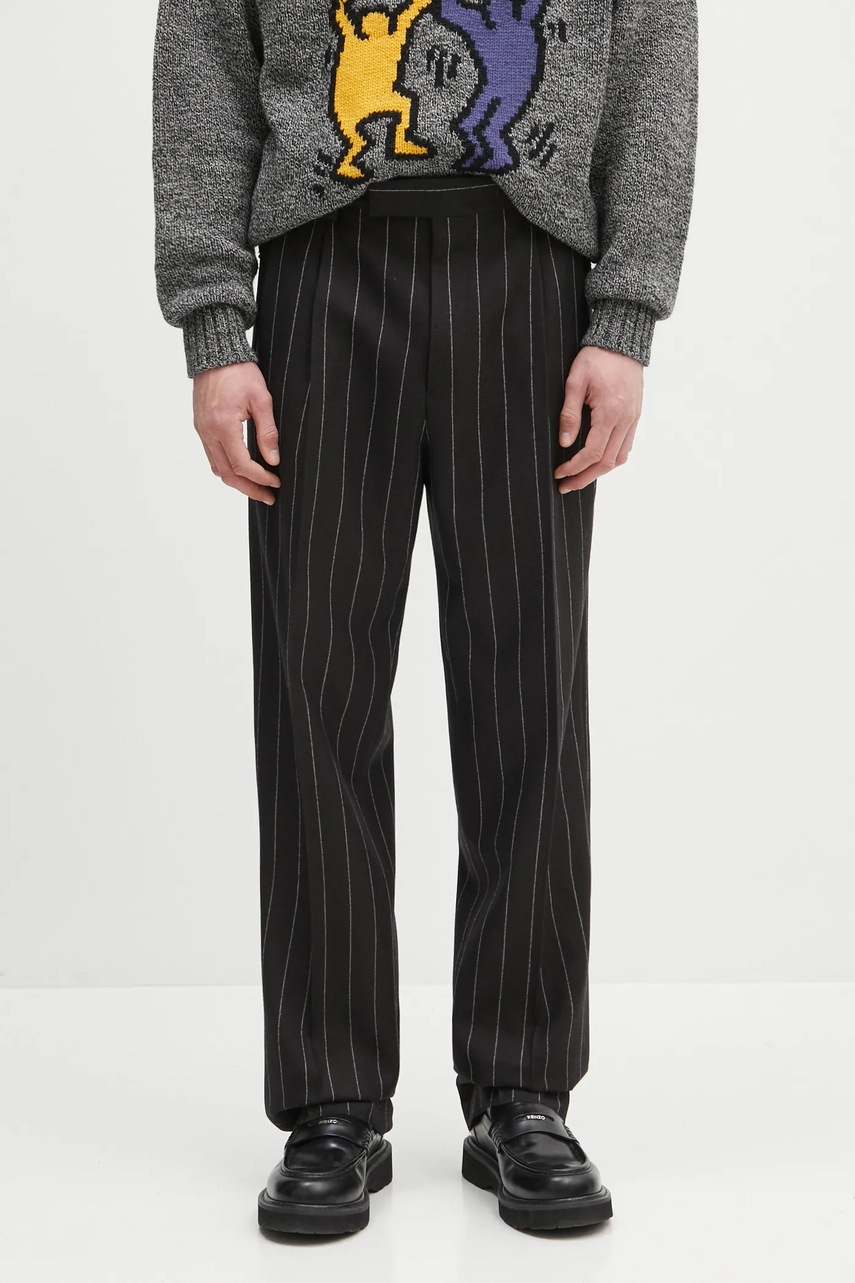 Vlněné kalhoty Wacko Maria Double Pleated pánské, černá barva, 24FW-WMP-TR21