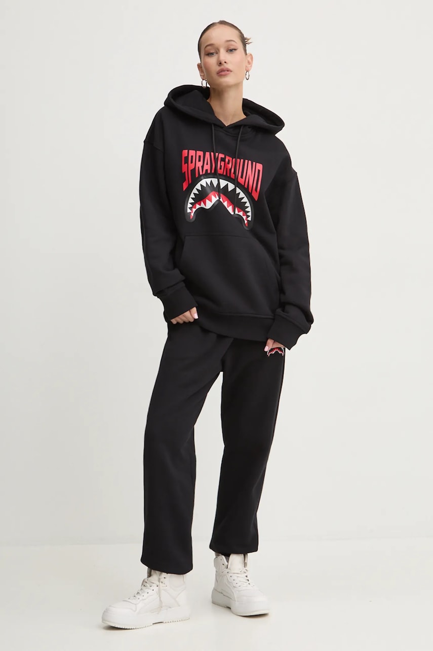 Хлопковые спортивные штаны Sprayground цвет чёрный с аппликацией SP515 Хлопковые спортивные штаны Sprayground цвет чёрный с аппликацией SP515