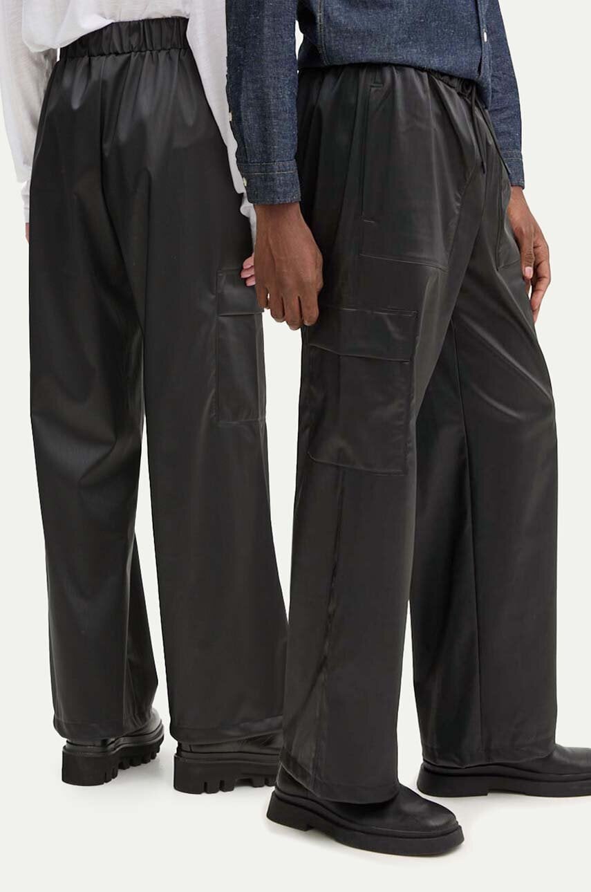 Rains pantaloni Cargo Rain Pants Wide W3 culoarea negru, lat, high waist, 18990-84