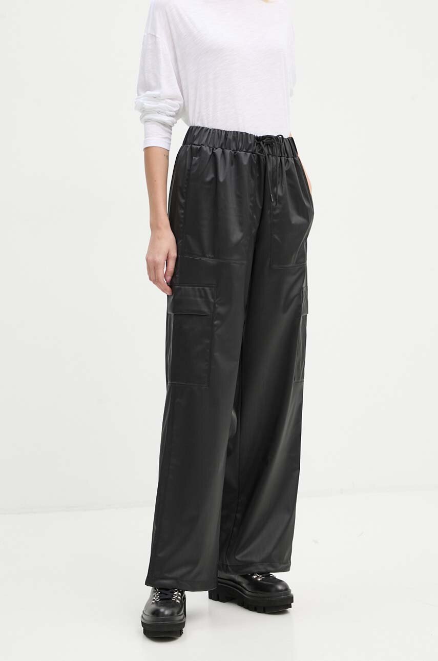 Штани Rains Cargo Rain Pants Wide W3 колір чорний широкі висока посадка 18990-84 