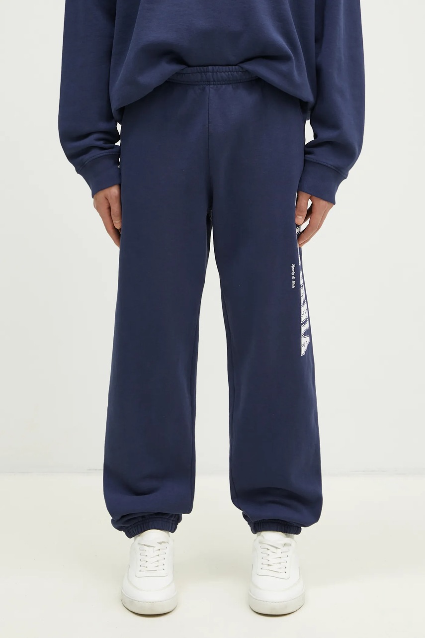 Sporty & Rich pantaloni de trening din bumbac California culoarea bleumarin, cu imprimeu, PA036516501BL32