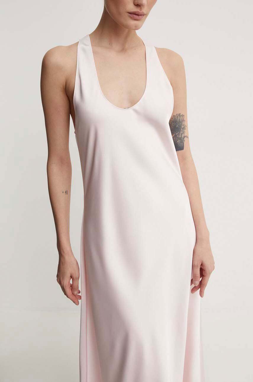 2NDDAY rochie Amalian - Heavy Satin culoarea roz, midi, evazată, 2244125279