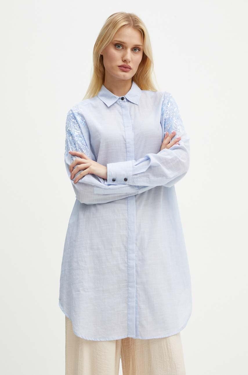 Bruuns Bazaar rochie din bumbac ArgeratumBBArdes shirt mini, oversize, BBW4095 Bruuns Bazaar rochie din bumbac ArgeratumBBArdes shirt mini, oversize, BBW4095