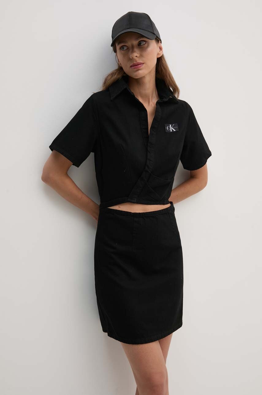 Levně Džínové šaty Calvin Klein Jeans černá barva, mini, J20J223666
