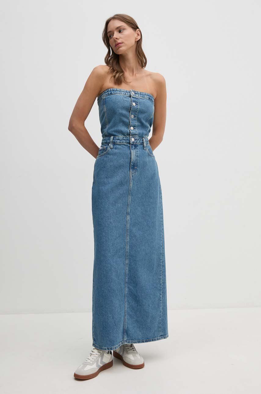 Rifľové šaty Calvin Klein Jeans midi, rovný strih, J20J223742