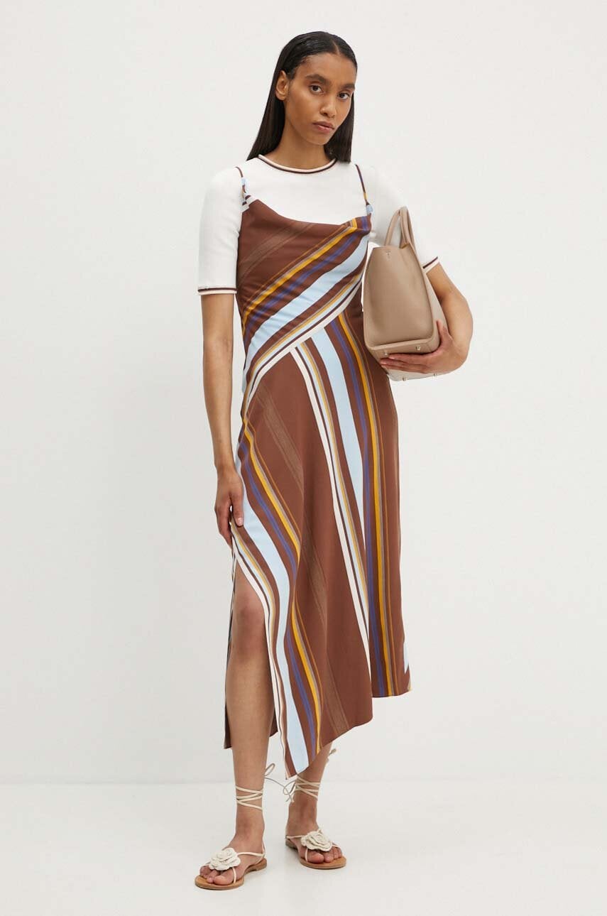 A.L.C. rochie Lauren culoarea maro, midi, evazati, 6DRES02381 A.L.C. rochie Lauren culoarea maro, midi, evazati, 6DRES02381