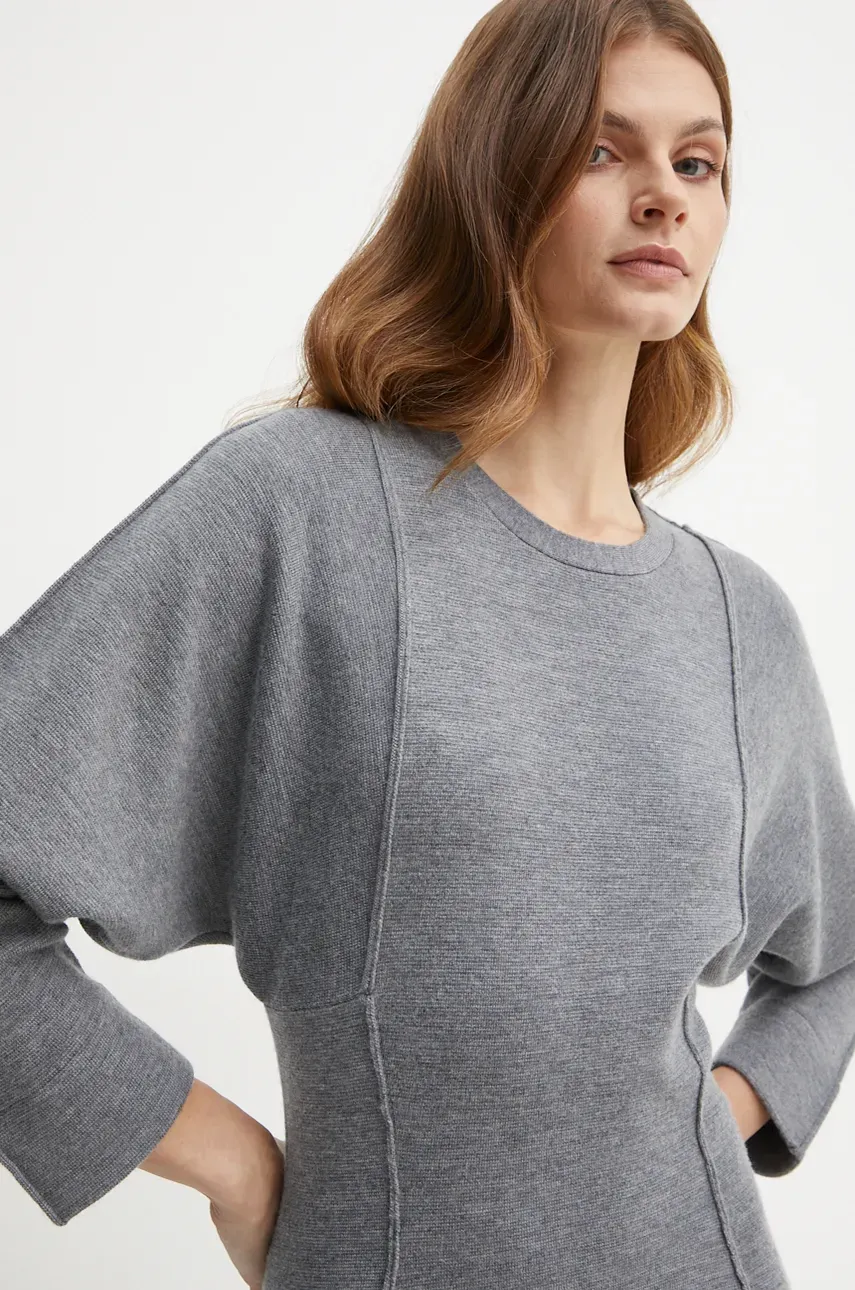 Шерстяное платье Pinko цвет серый midi облегающее 103944 A221 Шерстяное платье Pinko цвет серый midi облегающее 103944 A221