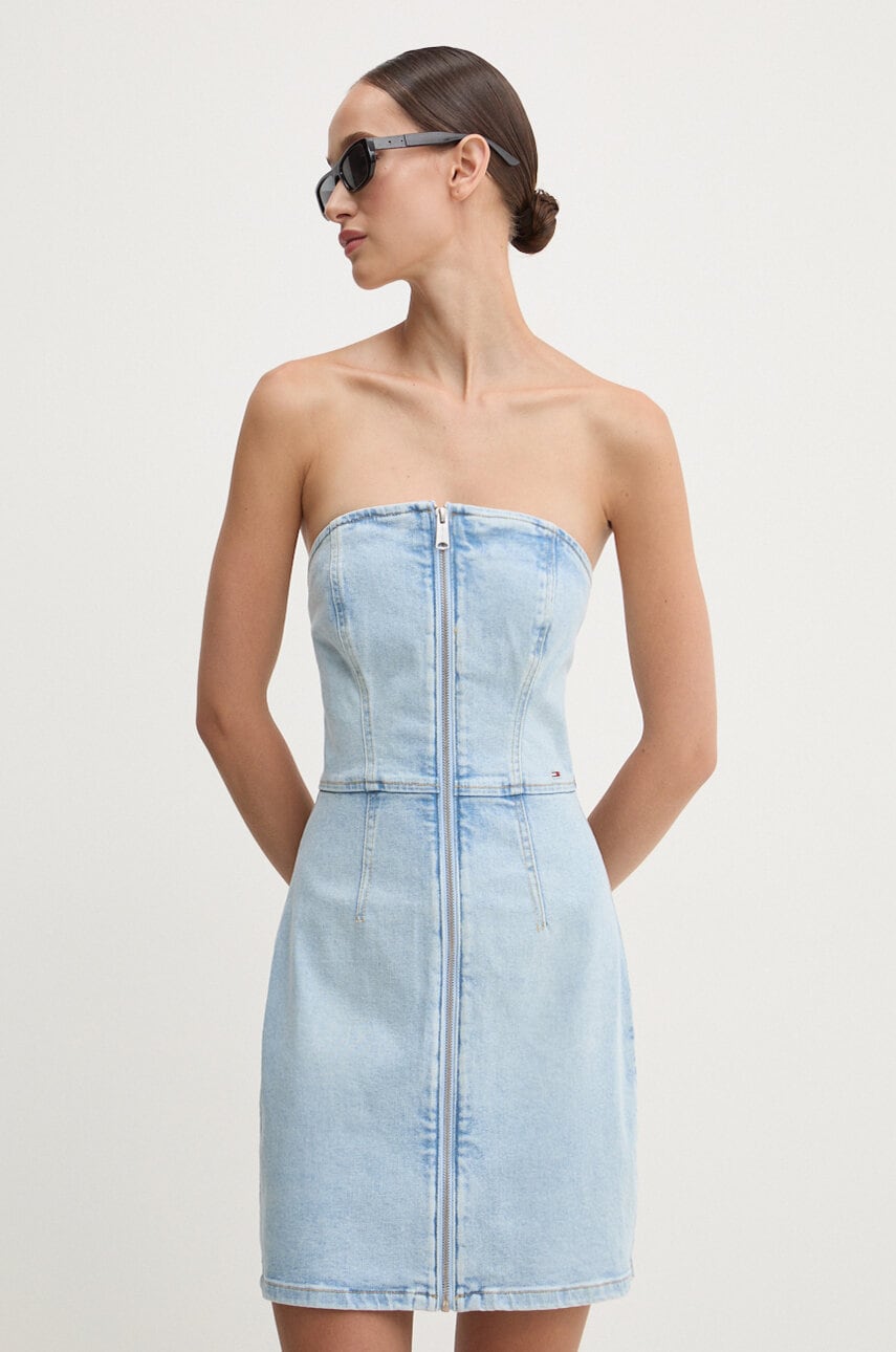 Tommy Jeans rochie din denim mini, mulată, DW0DW18215