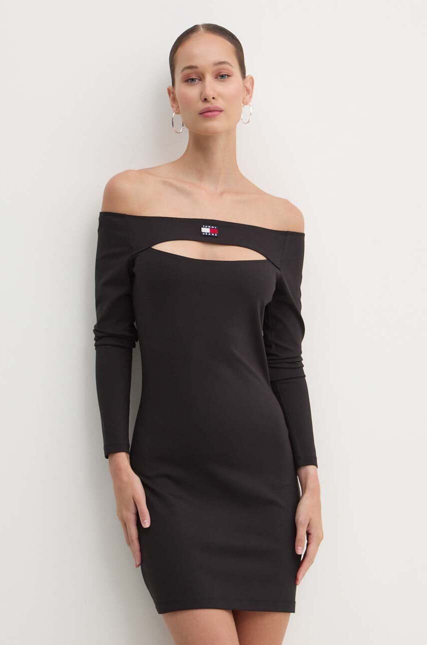 Tommy Jeans rochie culoarea negru, mini, mulată, DW0DW18461