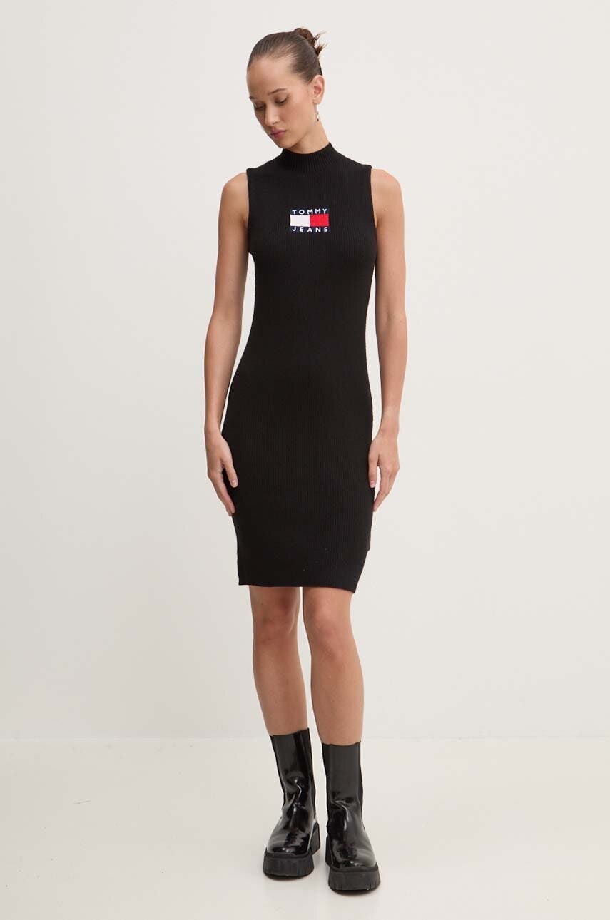 Tommy Jeans rochie culoarea negru, mini, mulată, DW0DW18607