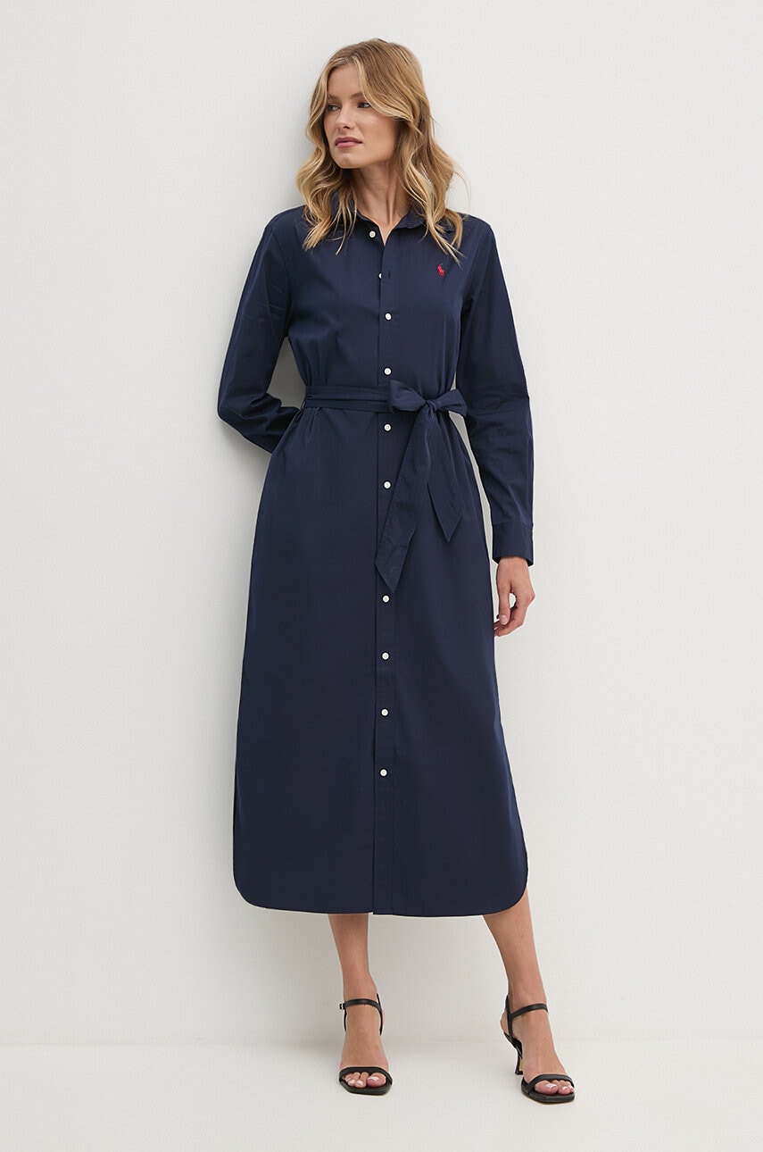 Бавовняна сукня Polo Ralph Lauren колір синій maxi розкльошена 211944007