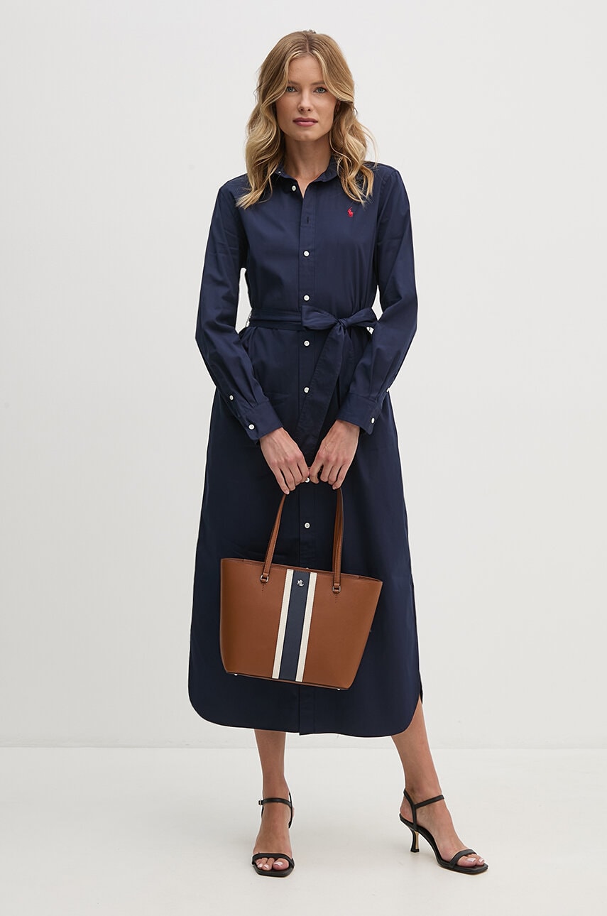 Бавовняна сукня Polo Ralph Lauren колір синій maxi розкльошена 211944007