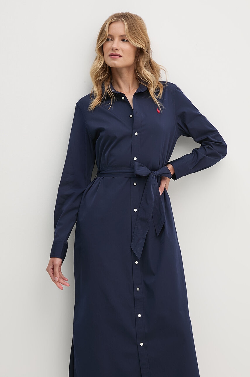 Бавовняна сукня Polo Ralph Lauren колір синій maxi розкльошена 211944007