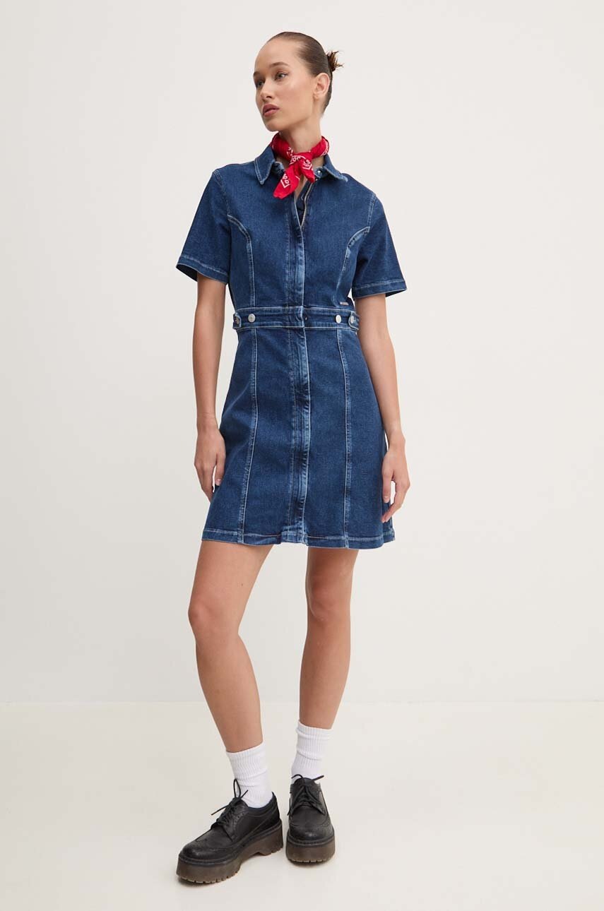 Tommy Jeans rochie jeans mini, evazati, DW0DW18593