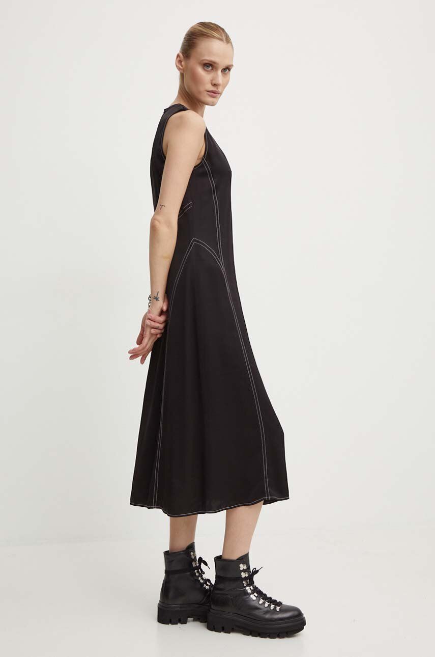 Day Birger et Mikkelsen rochie Becca - Fluid Viscose RD culoarea negru, midi, drept, DAY65243203