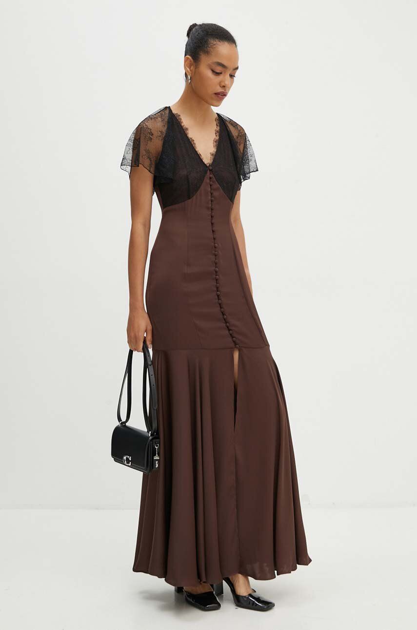Rotate rochie Lace Maxi V-Neck Dress culoarea maro, maxi, mulata, 1127042910