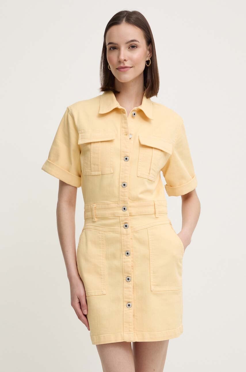 Pepe Jeans rochie jeans JILL culoarea galben, mini, drept, PL953577 Pepe Jeans rochie jeans JILL culoarea galben, mini, drept, PL953577