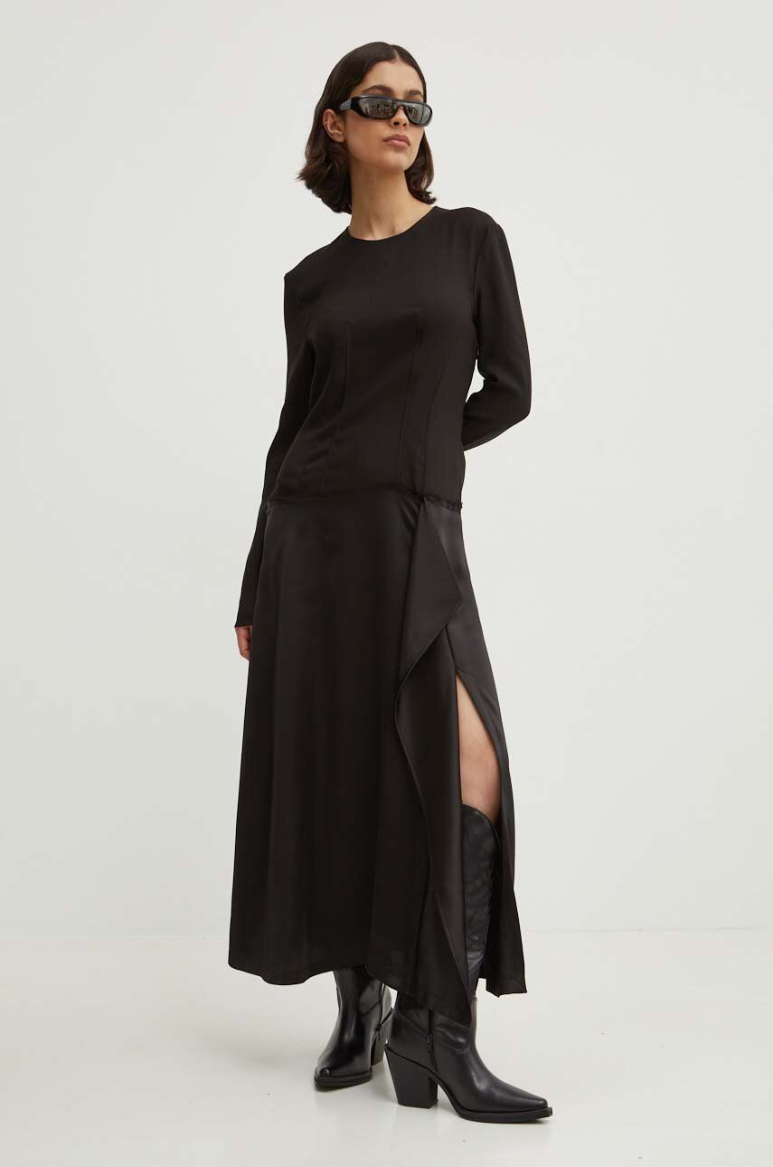Moschino Jeans rochie culoarea negru, maxi, evazată, 0418.8229