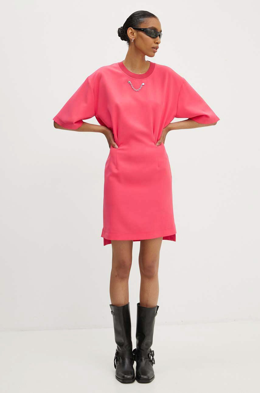 Moschino Jeans rochie culoarea roz, mini, evazată, 0421.8227