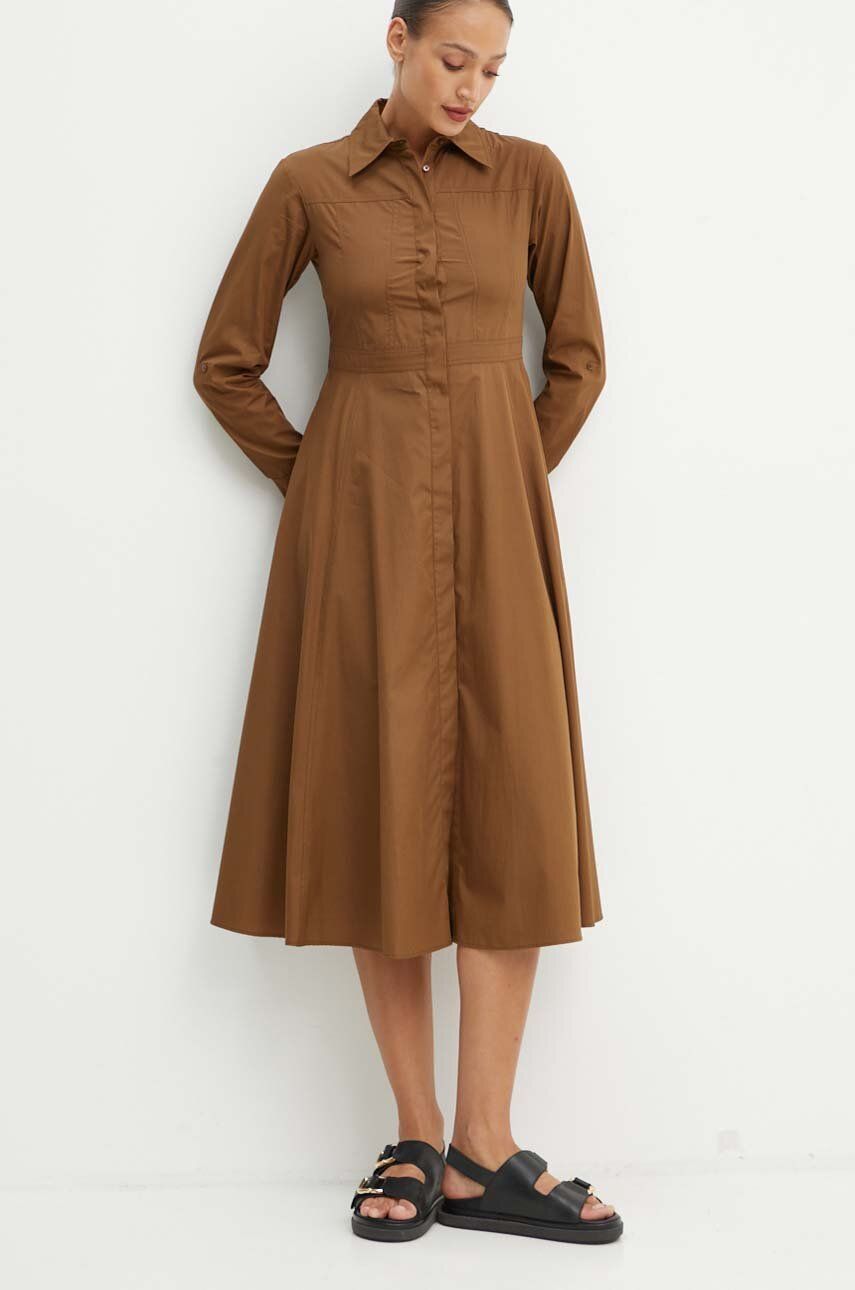 MAX&Co. rochie din bumbac culoarea maro, midi, evazati, 2426226041200